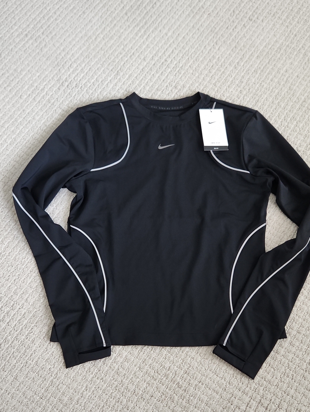 Nike Black Long Sleeve Athletic Top with Reflective Piping